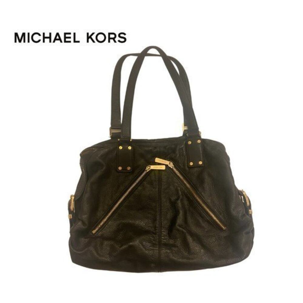 Michael Kors Black Leather Handbag with Gold Hardware